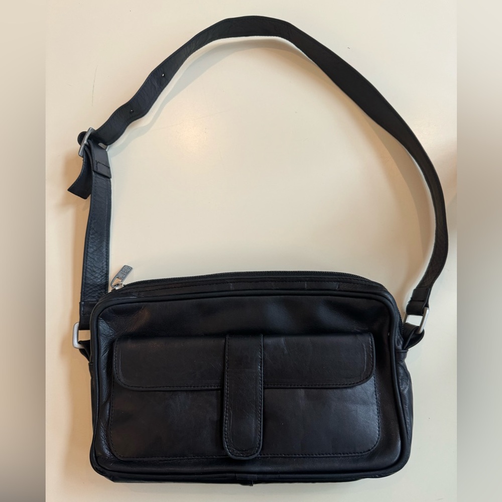 VINTAGE Charles Jourdan CJBIS Ladies Black Leather Shoulder Bag MADE IN SPAIN